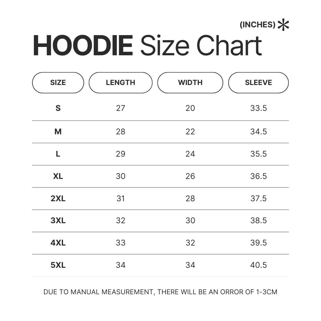 Hoodie Size Chart - Demon Hunter UK Shop