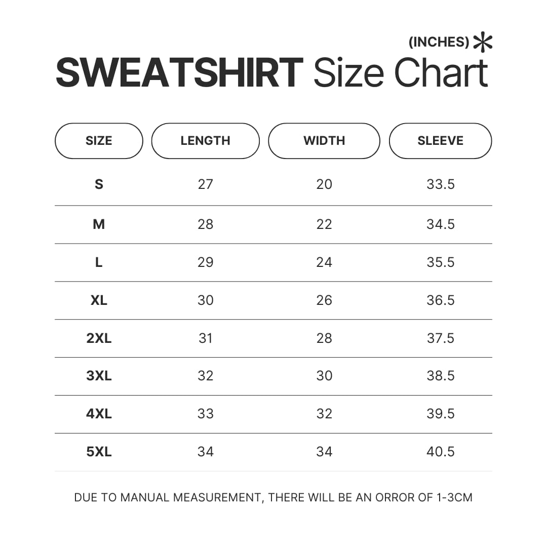 Sweatshirt Size Chart - Demon Hunter UK Shop