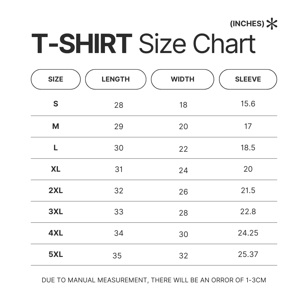 T shirt Size Chart - Demon Hunter UK Shop